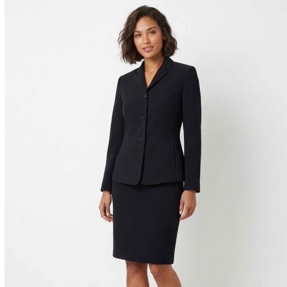 VTG Casual Corner Womens Black 2 Piece Skirt Suit Blazer Set Size 4 Professional